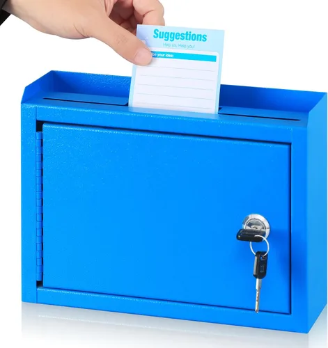 Vista 10 de KYODOLED Buzón de sugerencias con cerradura y ranura, pequeño buzón montado en la pared para oficina, caja para depositar llaves con 50 tarjetas