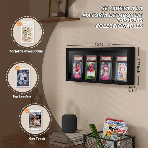 Vista 7 de Emfogo Estuche expositor de tarjetas, marco de exhibición de tarjetas de intercambio para montaje en pared, estuche de madera para tarjetas
