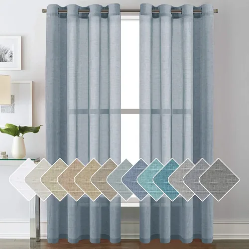 Vista 37 de H.VERSAILTEX Cortinas de lino de mezcla natural para sala de estar/cortinas de lino semitransparentes reductoras de luz de 54 pulgadas de largo