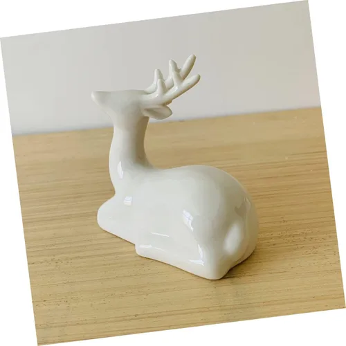 Vista 4 de Estatuilla de decoración de escritorio de cerámica, pareja, estatua de ciervo, mini oficina, tienda, habitación, adorno para el hogar, escultura