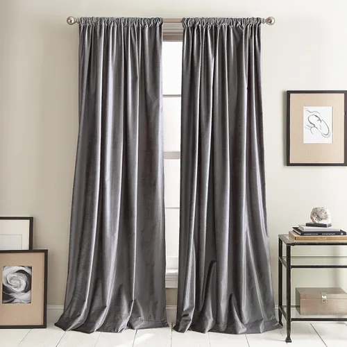 Vista 10 de Cortinas DKNY Modernas con Nudos de Terciopelo Forrado, Paneles Pares, 108", Carbón Gris antracita