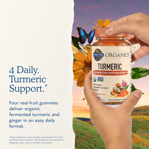 Vista 7 de Garden of Life Organics - Gomitas de respuesta antiinflamatoria de cúrcuma, 120 gomitas de frutas reales para niños y adultos, 50 mg de curcumina