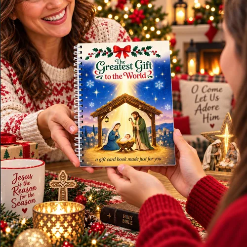 Vista 7 de Libro de tarjetas de regalo de Navidad para adultos, regalo con espiral Navidad cristiana