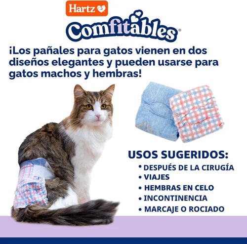 Vista 6 de Hartz Comfitables - Pañales para gatos, talla S, 16 unidades, ajuste cómodo y seguro, fácil de poner