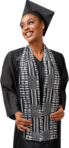 Vista 9 de Dupsie's 1 estola de graduación con estampado africano Kente, hecha en África, historia negra, festivales, cultural, HBCU, graduados, escuelas Negro