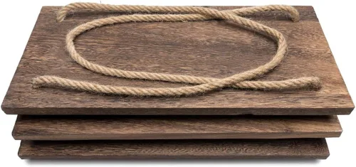 Vista 8 de Mkono Estantes colgantes de madera rústica de 3 niveles, estantes flotantes de pared para plantas de fotos, estante de almacenamiento colgante