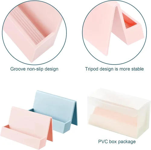 Vista 3 de Zonon Tarjetero de 2 piezas para escritorio, moderno, de plástico, para tarjetas de presentación, soporte creativo y lindo para nombres, para mesa
