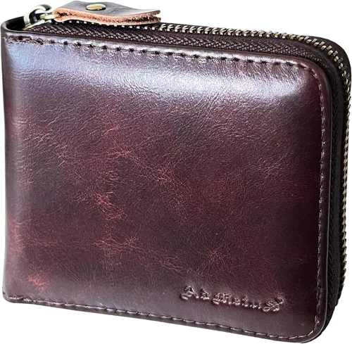 Vista 49 de Admetus - Cartera de piel auténtica para hombre con cremallera, plegable