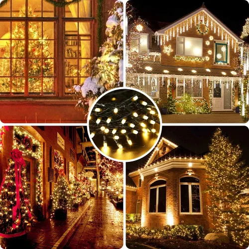 Vista 3 de AmyHomie - Luces de Navidad de blanco cálido, 32.9 m, 300 LED, enchufables, 8 modos, luces de hadas impermeables para guirnaldas, para árbol