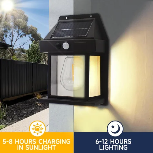 Vista 4 de Luces solares impermeables al aire libre, 3 modos de luz de seguridad con sensor de movimiento del atardecer al amanecer, luces de pared alimentadas