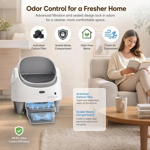 Vista 5 de Takywep Caja de arena inteligente autolimpiante superior abierta, bandeja de arena automática para gatos Blanco