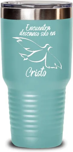 Vista 2 de Regalos católica cristianas vaso en español con versículos de la biblia para padres encuentra descanso Negro