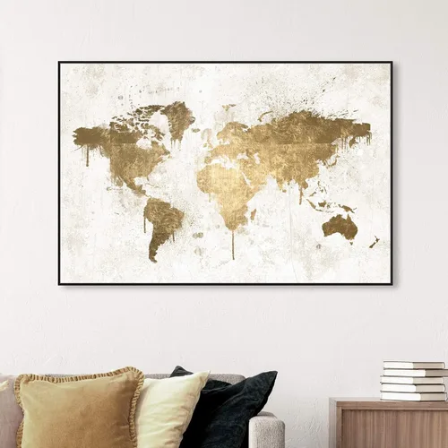 Vista 5 de Mapas y banderas enmarcadas en lienzo con diseño de mapas y banderas de Mapamundi White Gold