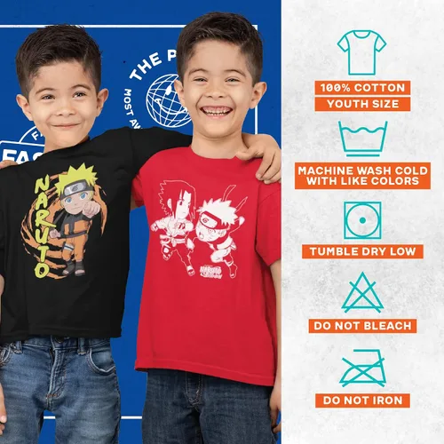 Vista 4 de Ripple Junction Naruto Shippuden Sasuke Naruto Chibi Battle Shirt, Juventud, Rojo
