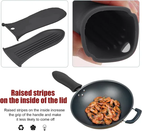 Vista 5 de Paquete de 2 fundas de silicona para mango de sartén de hierro fundido resistentes al calor, fundas para ollas y sartenes, soporte de mango