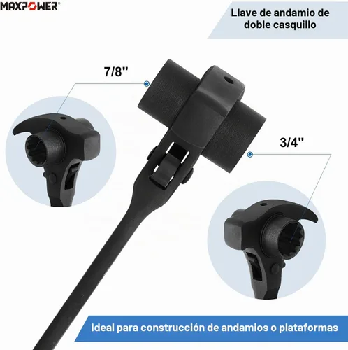Vista 2 de MAXPOWER - Llave de andamio Spud de 3/4" x 7/8" Llave Podger de doble enchufe, funciones multifuncionales con barra de palanca de garra y cara