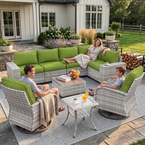 Vista 50 de Muebles de patio al aire libre conjunto PE mimbre ratán al aire libre sofá seccional Gris