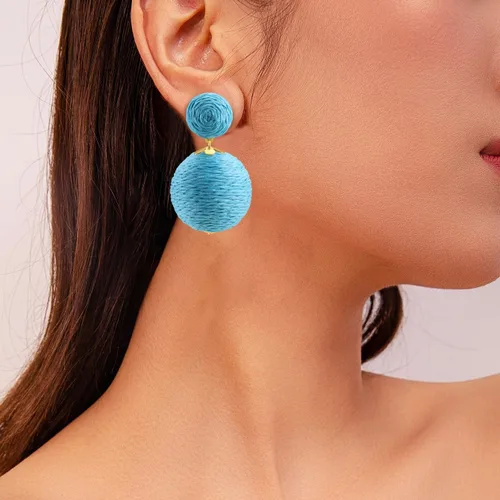 Vista 5 de Pendientes de rafia llamativos para mujeres y niñas, hechos a mano, farol de rafia, aretes colgantes de ratán, regalos de joyería de verano bohemios