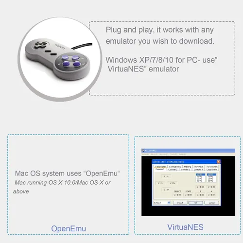 Vista 3 de KIWITATA 2 controladores USB clásicos SNES para juegos de PC, retro SNES con cable USB emulador controlador para Windows XP 7 8 11 Mac Raspberry Pi