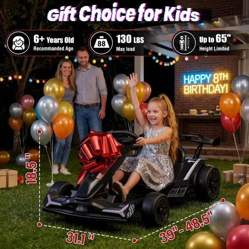 Vista 9 de Go Kart eléctrico de 24 V para niños, carrito de deriva, kart a la deriva Negro