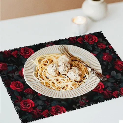 Vista 6 de Red Rose Placemats Set of 6 Resistant Table Mats Washable Place Mats for Dinner Party Table Decoration