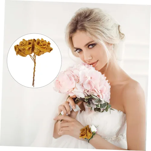 Vista 2 de Zerodeko Rosas rosas artificiales a granel paquete de 50 cabezas de flores PE material boda decoración del hogar Dorado
