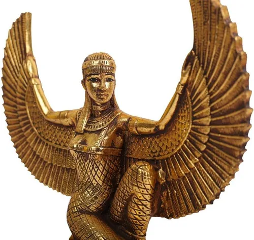 Vista 4 de Estatua de la diosa egipcia Isis alas abiertas de polystone con hoja de oro pintura a mano