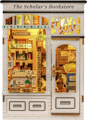 Vista 11 de CUTEBEE Rompecabezas de Madera 3D Caja de Música – Tiovivo Rincón de Libros DIY, Kit de Construcción de Modelo Mecánico Giratorio, Kit de Caja