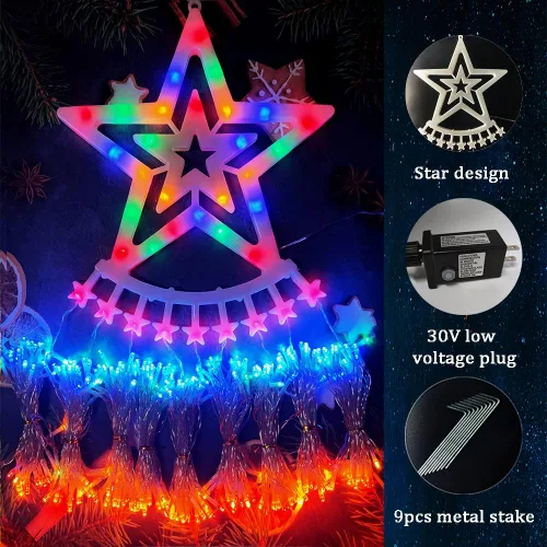 Vista 5 de Aokudoni Decoraciones de Navidad al Aire Libre: 3.84m 350LED Luces de Cascada con 8 Modos de Iluminación, Luces de Navidad para Árbol, Casa, Patio