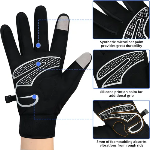 Vista 5 de Souke Sports Winter Cycling Bike Gloves Padded Fleece-Liner Full Finger Bicycle Shock-Absorbing Anti-Slip Warm MTB Road Biking Gloves for MenWomen