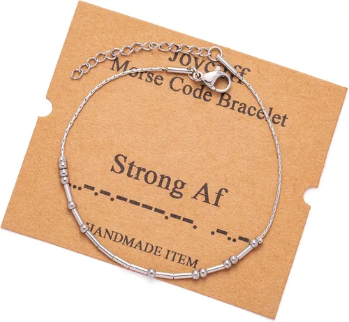 Vista 123 de JoycuFF Pulseras inspiradoras de código morse para mujeres, cuentas de plata, joyería con mantra de motivación, regalos para ella