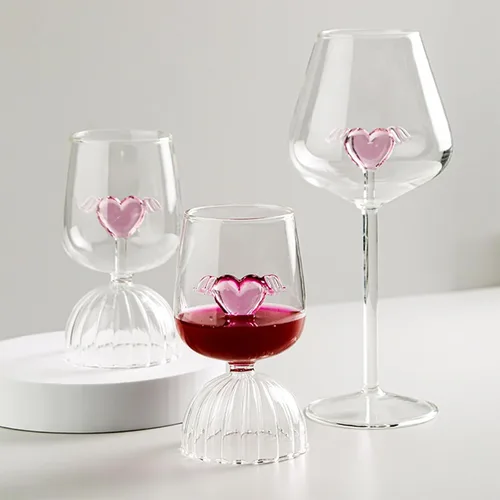 Vista 8 de Juego de 2 copas de vino tinto de cristal de 17 onzas, románticas copas de vino en forma de corazón, copas de cóctel creativas, copas de vino únicas