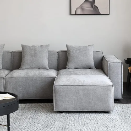 Vista 9 de Acanva Juego de Sofá Seccional Modular de Lujo para Sala de Estar, Sofá de Estilo Moderno Minimalista con Otomana y Chaise, Forma de L, Gris