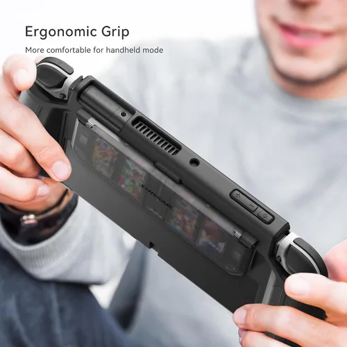Vista 7 de Switch OLED Case with Flip Game Storage, KIWIHOME Dockable Protective Case for Nintendo Switch OLED 2021 TPU Grip Portable Cover Accessories, Black