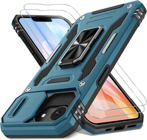 Vista 70 de DEERLAMN Funda para iPhone Air de 6.5 pulgadas con cubierta deslizante para cámara + protector de pantalla (2 paquetes), soporte de anillo giratorio