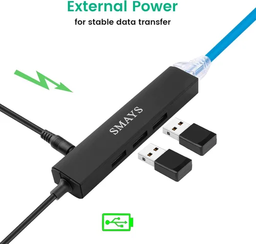 Vista 3 de OTG Adaptador Ethernet USB compatible con Roku Express 4K+ 2021 y Fire TV Stick Streaming Media Player - Micro USB a 3 puertos USB Hub con LAN