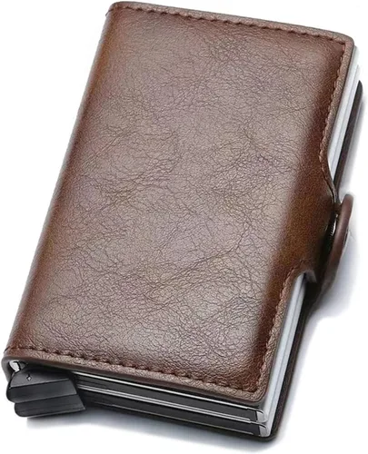 Vista 9 de Tarjetero para hombre, tarjetero delgado para tarjetas de crédito, bolsillo frontal, antirrobo, RFID, autoemergente, para viajes, billeteras