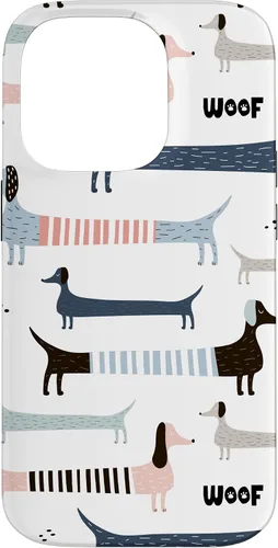 Vista 17 de Dachshund Weenie Weiner Dog - Carcasa para iPhone 17, diseño azul, rosa y blanco