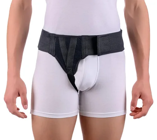 Vista 11 de FlexaMed Hernia Gear - Cinturón doble para hernia inguinal, color negro (S 26-30)