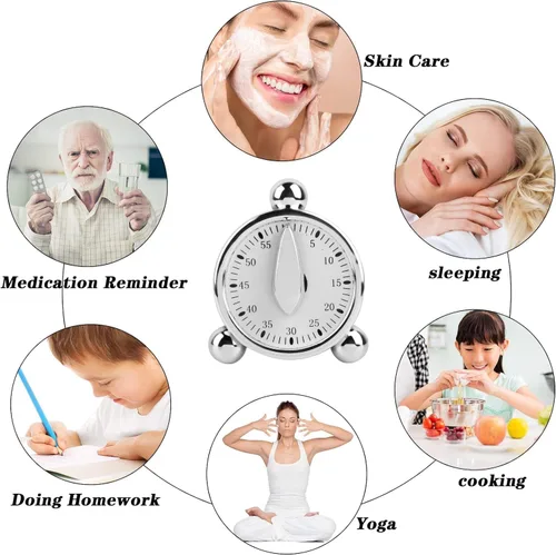 Vista 9 de AYNEFY Temporizador mecánico, cronómetro magnético de 60 minutos con sonido de alarma para cocinar, hornear, gimnasio, entrenamiento, estudiar