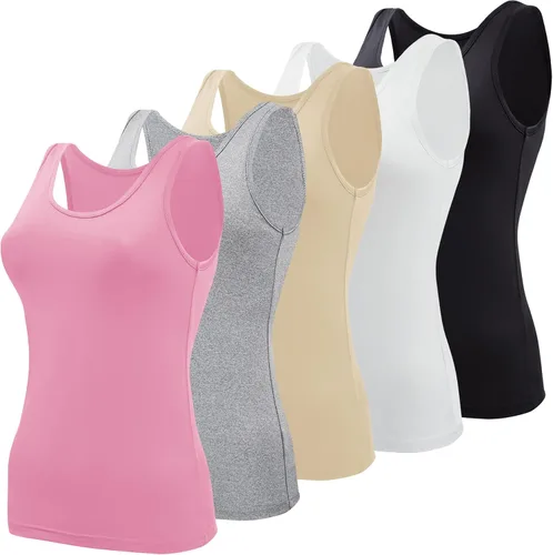 Vista 15 de BQTQ 5 piezas de camisetas sin mangas para mujer, camisetas sin mangas Negro