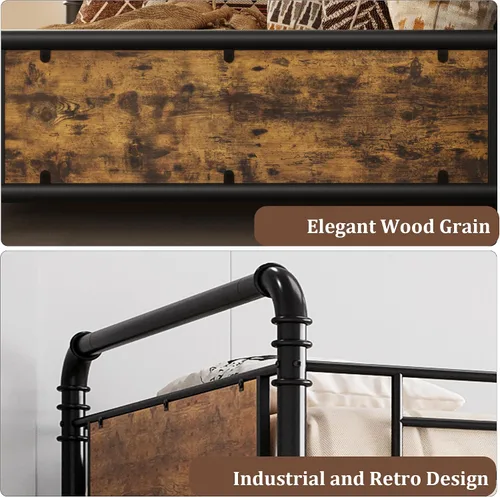 Vista 6 de Garvee Industrial Twin Over Twin Bunk Bed, Convertible to 2 Separate Single Beds, Sturdy Metal Bunk Bed, Detachable Ladder & High Safety Guardrails