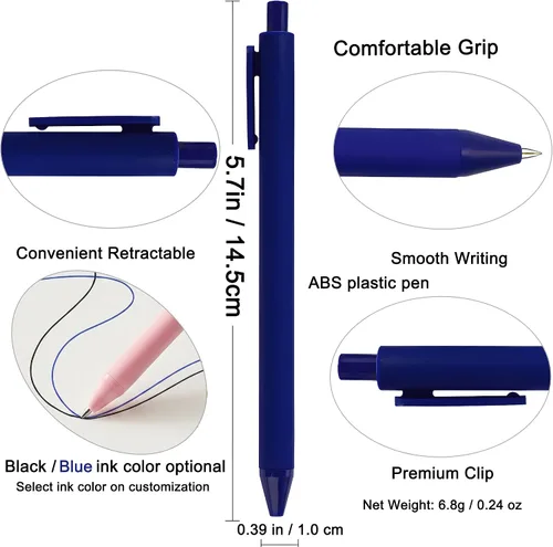 Vista 2 de Personalized Pens with Name Bulk 100-1000 Pcs, Brown Custom Promotional Logo, for Church, Wedding, Business, Reunion, Bank, Blue/Black Ballpoint
