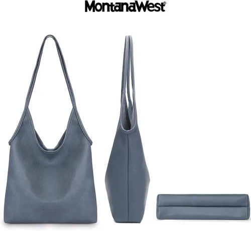 Vista 6 de Montana West Bolsos estilo hobo holgados para mujer, bolsos de hombro suaves de diseñador para mujer, bolso de mano con asa superior