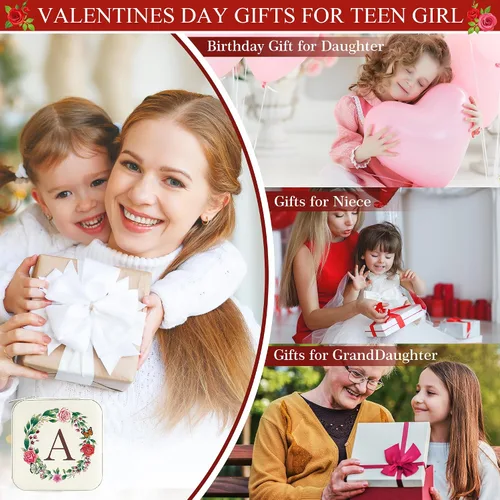 Vista 5 de Parima Regalos para el día de San Valentín para ella, organizador pequeño de joyería con inicial, joyero de viaje blanco para mujeres y niñas