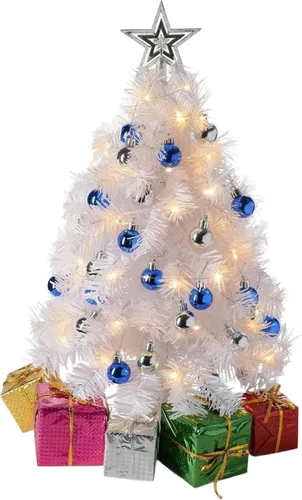 Vista 8 de PREXTEX - Mini árbol de Navidad de 23 pulg DIY con luces - Pequeños adornos de Navidad de mesa Árbol de Navidad de mesa con luces LED multicolor
