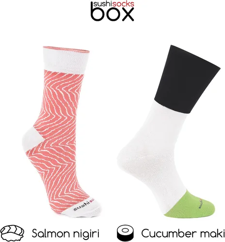 Vista 3 de Rainbow Socks Calcetines para hombre y mujer en caja de sushi salmón pepino maki, 2 pares