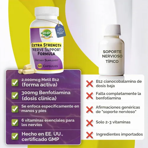 Vista 4 de RHP Fórmula de apoyo nervioso extra fuerte para reparación y regeneración nerviosa. 60 cápsulas