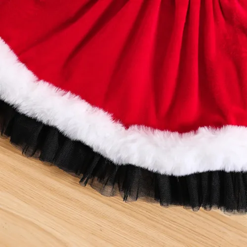 Vista 6 de KnniMorning TEES Vestido de Navidad rojo para niña pequeña, vestido de terciopelo de manga larga, vestido de Papá Noel, vestidos de invierno