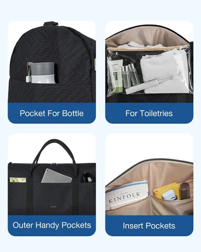 Vista 6 de BAGSMART - Bolsa de viaje grande de 40 litros, bolsa de mano para hombres y mujeres, con compartimento para zapatos, color negro, Negro- 1